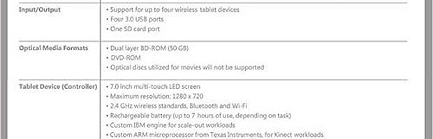 Surface Xbox 720 fake spec sheet