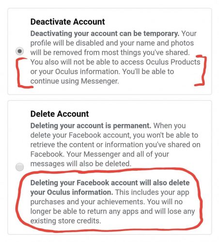 Removing your Facebook account will also wipe your Oculus games and