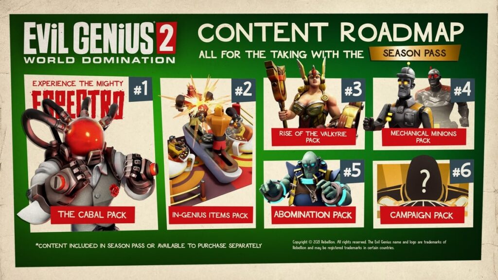 Evil Genius 2 Season Pass Roadmap