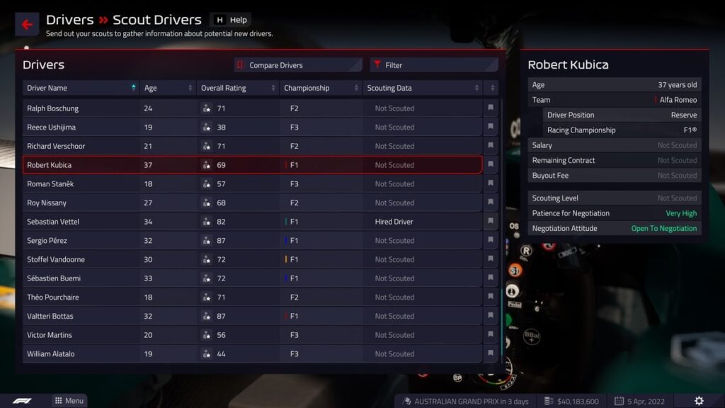 F1 Manager 2022 Driver Ratings