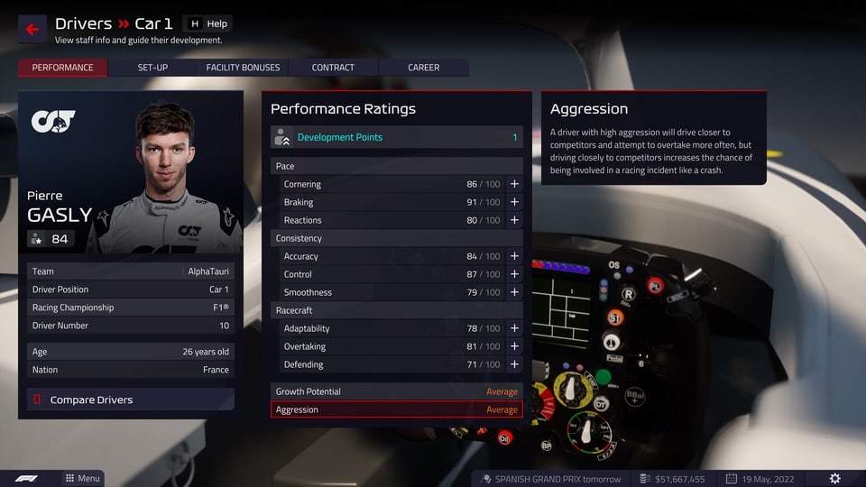 F1 Manager 2022 Gasly Rating