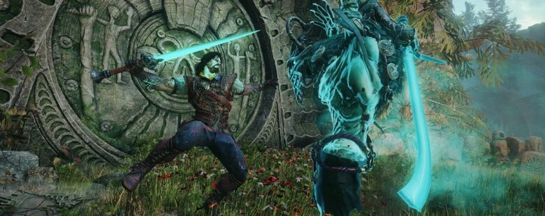 Blades of Fire – Aran leaping into combat with a glowing enemy header