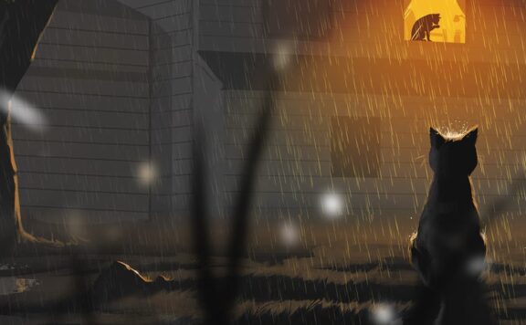 Copycat thumbnail –Black cat in the rain watching another black cat wash themselves in a window