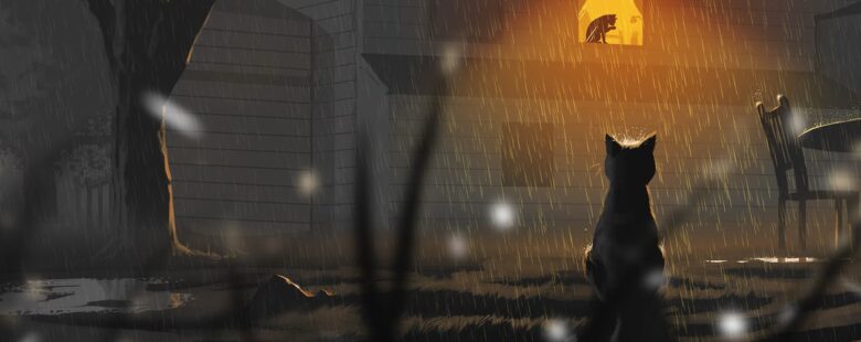 Copycat thumbnail –Black cat in the rain watching another black cat wash themselves in a window