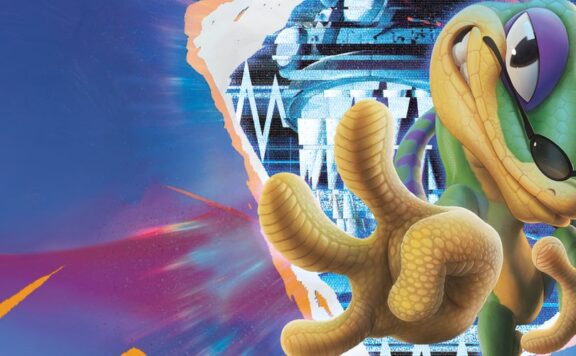 Gex Trilogy header –Gex the Gecko wearing sunglasses holding up three fingers