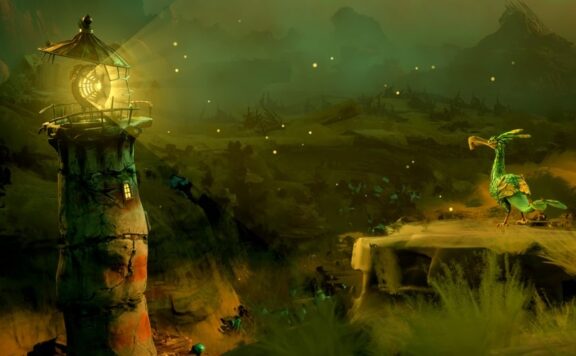 Keeper header – Lighthouse and bird looking at each other.