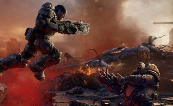 Gears of War E-Day header Marcus Jumping