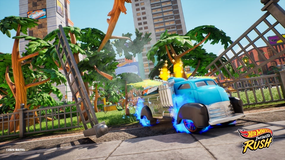 Hot Wheels Infinite Rush smashing through scenery