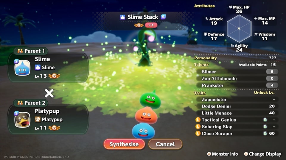 Dragon Quest Monsters: The Withered World synthesis results