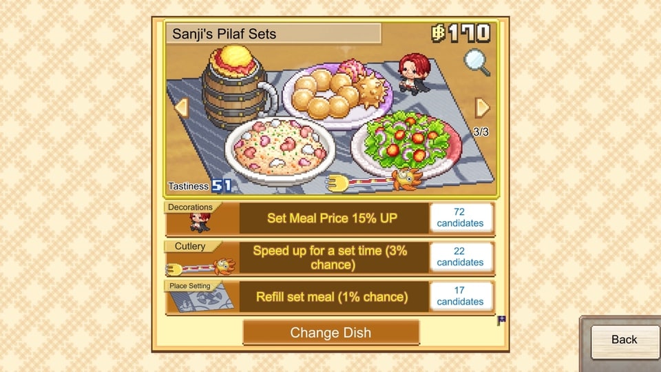 One Piece Grand Gourmet menu setting